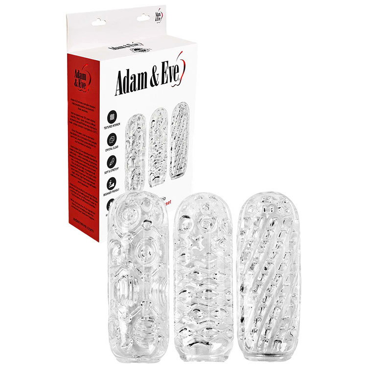Adam & Eve Adam's Crystal Trio set of three clear textured TPE masturbator strokers